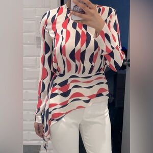 BCBG Max Azria blouse. Multicolour white with pink/purple. Size small